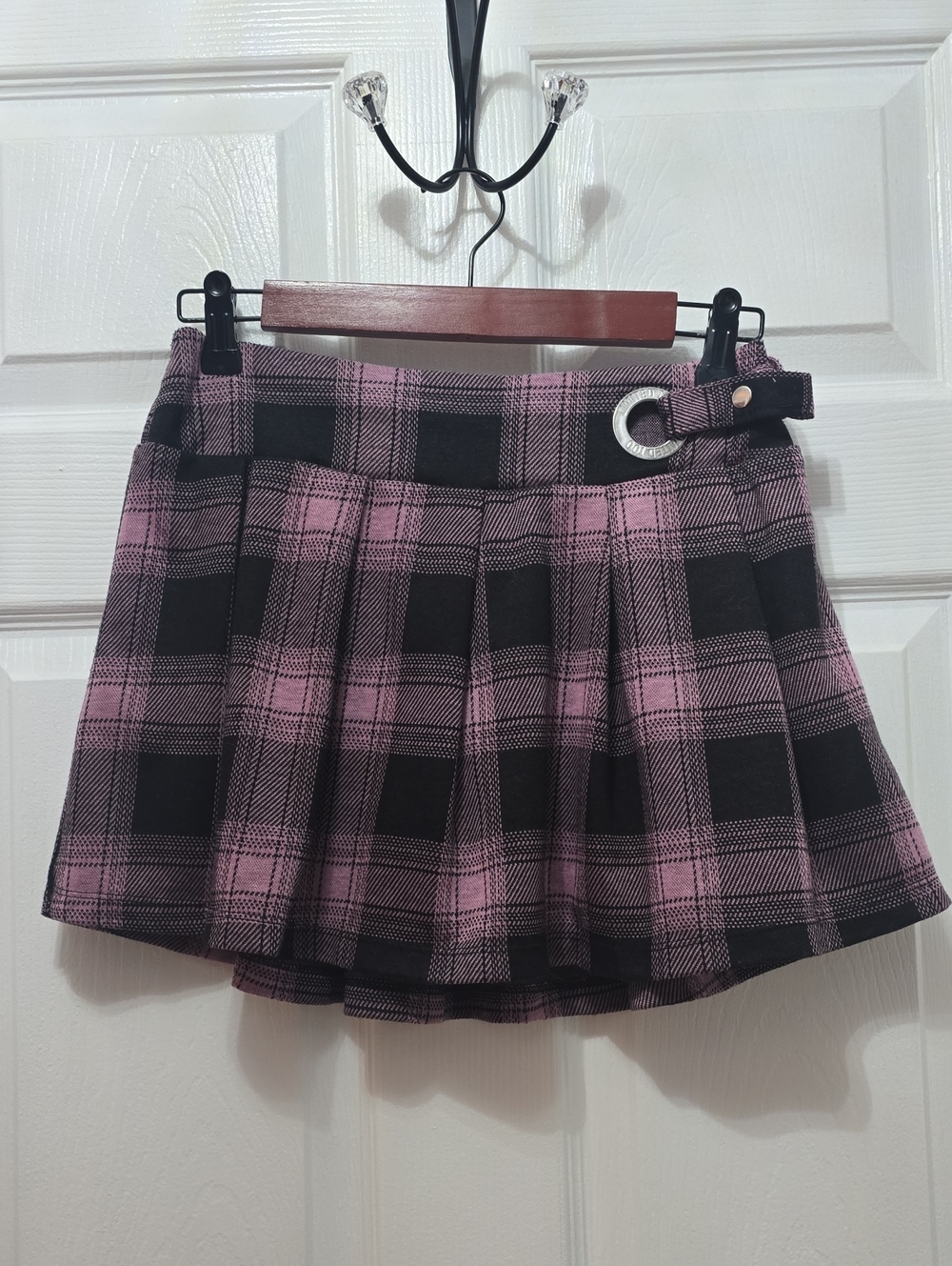 Limited Too Pink & Black Plaid Pleated Mini Skirt with Grommet Detail